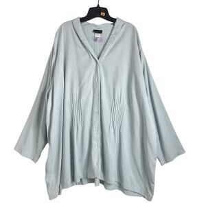 Making It Big Womens Blouse Button 3X Blue Minimalist Easy Fit Pin‎ Tuck Flowy